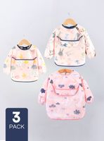 Pack 3 Babero Delantal Impermeable Premium Con Mangas Larga Para Bebe Y Niña