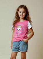 Polera Brainrots 100% Algodón Manga Corta Niñas Tralalero Rosado Oscuro