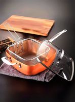 Sartén Antiadherente De Cobre Multiuso 3 en 1 Cesta Freír Vaporera