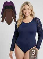 Pack 3 Bodys Cuello Redondo Manga Larga Con Encaje Bambú Mujer de Colores Surtidos