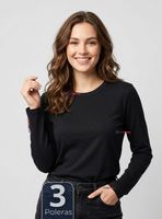 Pack 3 Camisetas Poleras Polar Primera Capa Negro Manga Larga Mujer