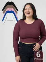 Pack 6 Camisetas Polar Manga Larga Polera Tela Acanalada Color Surtidos