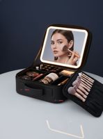 Estuche Maquillaje 2 en 1 Bolso Cosmetiquero con Espejo Con Luz Led Organizador Color Negro
