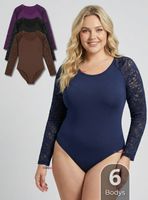 Pack 6 Bodys Cuello Redondo Manga Larga Con Encaje Bambú Mujer Color Surtidos