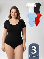 Pack 3 Body Ajustable Moldeador de Bambú Cuello Redondo de Manga Corta Mujer Colores Surtidos