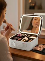 Estuche Maquillaje 2 en 1 Bolso Cosmetiquero Espejo Con Luz Led Organizador Color Blanco