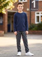 Polera Camiseta Polar Color Azul Primera Capa Escolar Cuello Redondo Manga Larga Niño