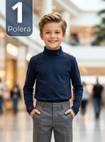 Polera Camiseta Polar Azul Oscuro Primera Capa Beatle Manga Larga Niño