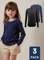 Pack 3 Camiseta Bambú Escolar Primera Capa Niña Polera Cuello redondo