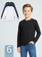 Pack 6 Poleras Camiseta Bambú Cuello Redondo Primera Capa Mangas Largas Colores Surtidos Niños