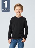Polera Camiseta Bambú Negra Cuello Redondo Primera Capa Mangas Largas para Niños