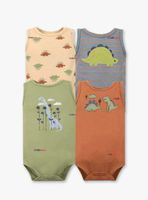 Pack 4 Bodys Niños Sin Manga Tedmimak 100% Algodón Baby Dino