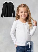 Camiseta Polera Algodón Cuello Redondo Primera Capa Manga Larga Colores Surtidos para Niñas