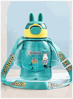 Botella Plástica 650ML Con Correa Y Orejitas Estilo Kawai Sin BPA Niños Turquoise
