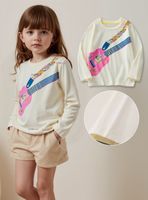 Polera Algodón Manga Larga Niñas Camiseta Guitarra Blanco