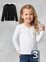 Pack 3 Camisetas Poleras Algodón Cuello Redondo Primera Capa Manga Larga de Colores Surtidos Niña