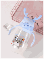 Botella Plástica 480 ML Con Bombilla Y Orejitas Kawai Sin BPA Niños Fox