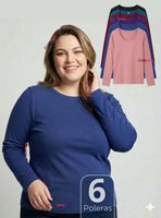 Pack 6 Camisetas Poleras Bambú Primera Capa Mangas Larga Colores Surtidos Mujer