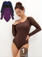 Body Cuello Redondo Manga Larga Con Encaje Bambú Mujer Color Surtidos
