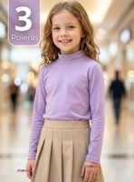 Pack 3 Polera Camiseta Bambú Lila Cuello Beatle Primera Capa Manga Larga Niñas