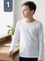 Camiseta Algodón Manga Larga Polera Primera Capa Blanco para Niños
