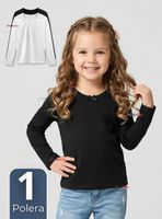 Camiseta Polera Algodón Cuello Redondo Primera Capa Manga Larga Colores Surtidos Niña