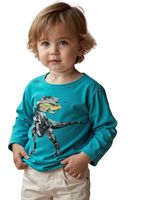 Polera Algodón Manga Larga Niños Camiseta Dinosaurio verde