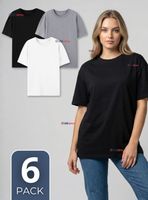 Pack 6 Camisetas Poleras 100% Algodón Básica Lisa Elástica Mujer Colores Surtidos