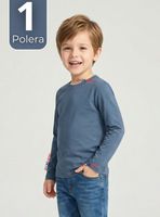 Polera Camiseta Bambú Azul Claro Cuello Redondo Primera Capa Mangas Larga Niños