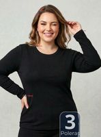 Pack 3 Camisetas Poleras Polar Primera Capa de Color Negro Manga Larga de Mujer