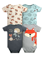 Pack 4 Bodys Niño Manga Corta Tedmimak 100% Algodón Animales Infantiles