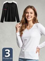 Pack 3 Camiseta Polera Algodón Cuello Redondo Primera Capa Manga Larga Color Surtidos Niña Juvenil