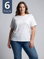 Pack 6 Camisetas Poleras 100% Algodón Básica Lisa Elástica para Mujer Color Blanco