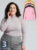 Pack 3 Camiseta Polera Polar Primera Capa Acanalada Cuello Beatle Manga Larga Color Surtido Mujer