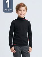 Polera Camiseta Polar Negra Primera Capa Beatle Manga Larga Niños