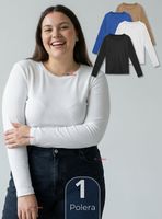 Camiseta Polar Polera Cuello Redondo Mujer Manga Larga Tela Acanalada Color Surtidos