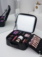 Estuche Maquillaje 2 en 1 Bolso Cosmetiquero Espejo Con Luz Led Organizador Negro