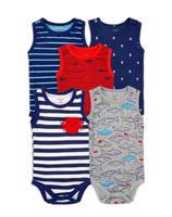 Pack 5 Bodies Sin Manga Corta Peces y Cangrejo Tedmimak 100% Algodón Body Pilucho