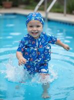 Traje de Baño Flotador Enterito Con Gorro Niño 2 Piezas 9 a 36 Meses Blue Sea
