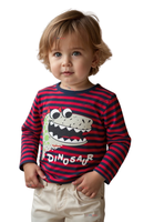 Polera Algodón Manga Larga Niños Camiseta Dinosaurio Rojo