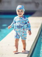 Traje de Baño Flotador Enterito Con Gorro 2 Piezas Niño 9 a 36 Meses Blue Sea