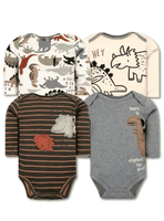 Pack 4 Bodys Bebé Niño Manga Larga Tedmimak 100% Algodón Dino Adventures