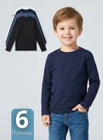 Pack 6 Poleras Camiseta Bambú Cuello Redondo Primera Capa Manga Larga Colores Surtidos Niños