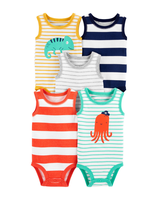 Pack 5 Bodies Manga Corta Pulpo y Camaleón Tedmimak 100% Algodón Body