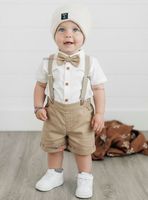 Conjunto De Vestir Con Tirantes Camisa Short Algodón Bebes Color Beige