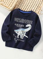 Polera Algodón Manga Larga Niños Camiseta Dinosaurio Azul