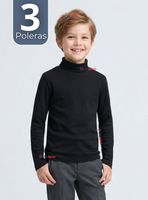 Pack 3 Poleras Camisetas Polar Negra Primera Capa Beatle Mangas Largas Niños