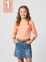 Camiseta Polera Bambú Cuello Redondo Salmón Primera Capa de Mangas Largas para Niñas