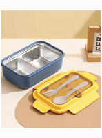 Fiambrera Contenedor Térmico 828 Ml Táper Hermético + Cubiertos Blue And Yellow