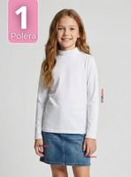 Polera Camiseta Bambú Blanca Cuello Beatle Primera Capa Manga Larga Niñas